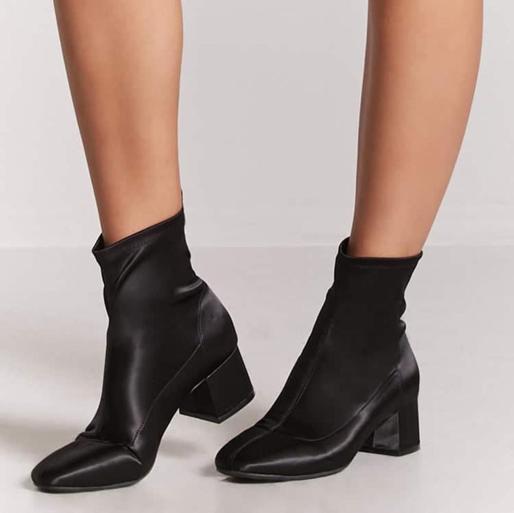 Satin Block-Heel Ankle Boots